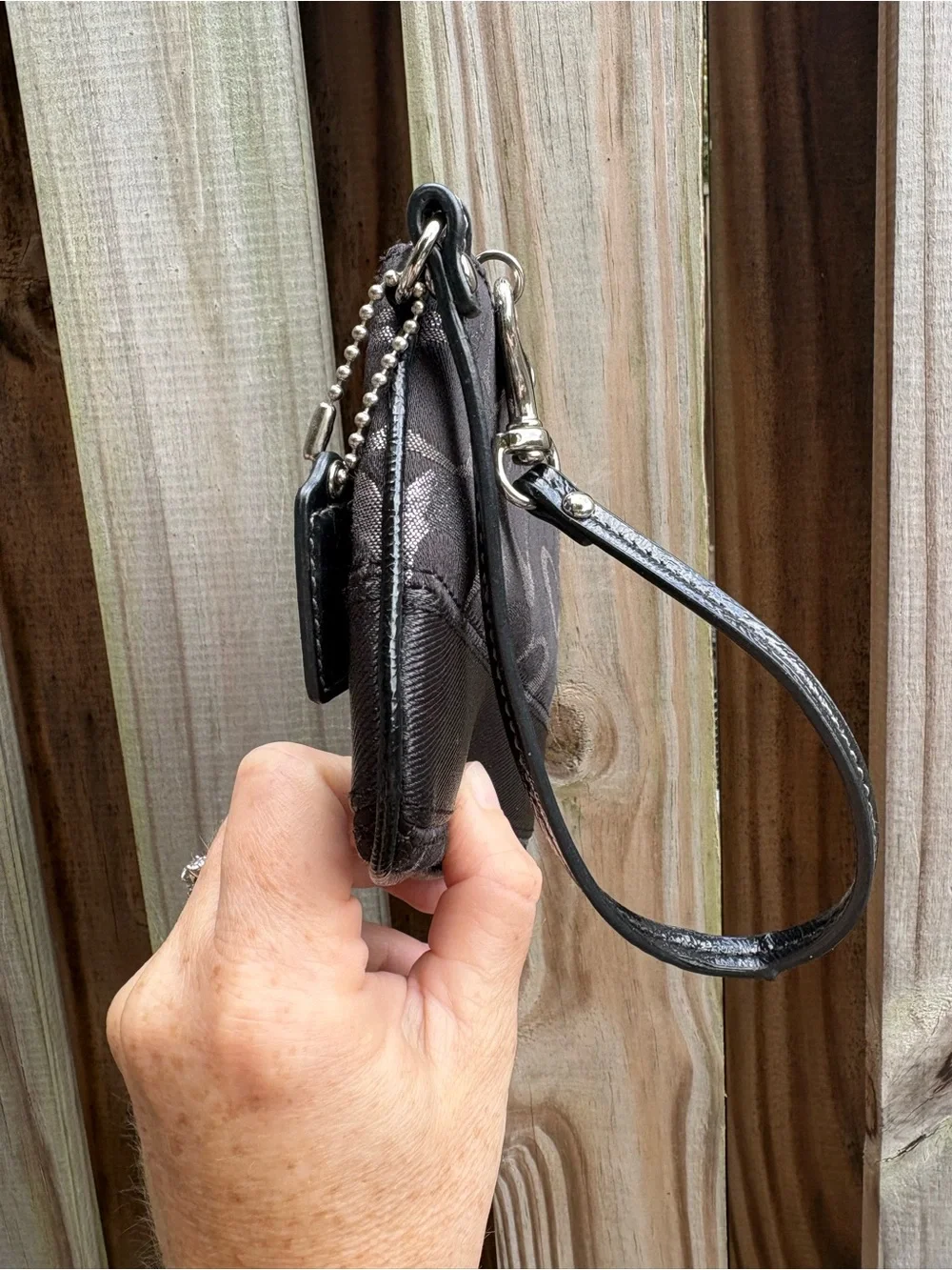 Coach Black and Silver Lurex Signature Wristlet